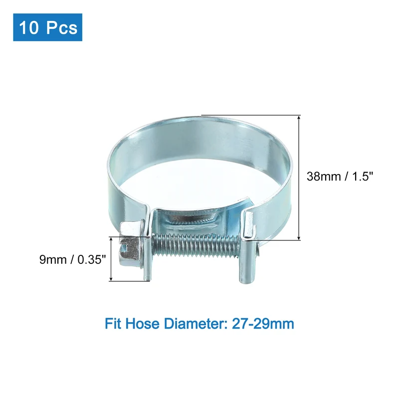 10Pcs Mini Fuel Line Pipe Hose Clamp Clip, Adjustable 27-29mm, Zinc Plated