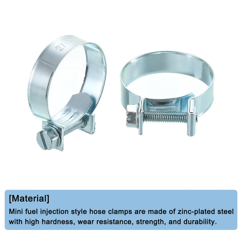 10Pcs Mini Fuel Line Pipe Hose Clamp Clip, Adjustable 27-29mm, Zinc Plated
