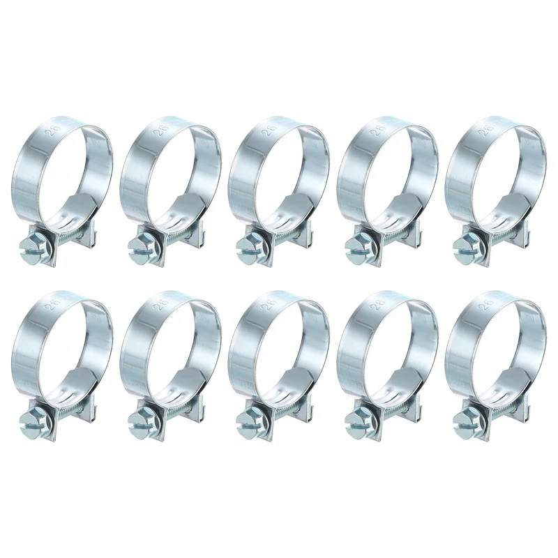 10Pcs Mini Fuel Line Pipe Hose Clamp Clip, Adjustable 26-28mm, Zinc Plated