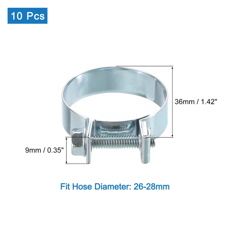 10Pcs Mini Fuel Line Pipe Hose Clamp Clip, Adjustable 26-28mm, Zinc Plated