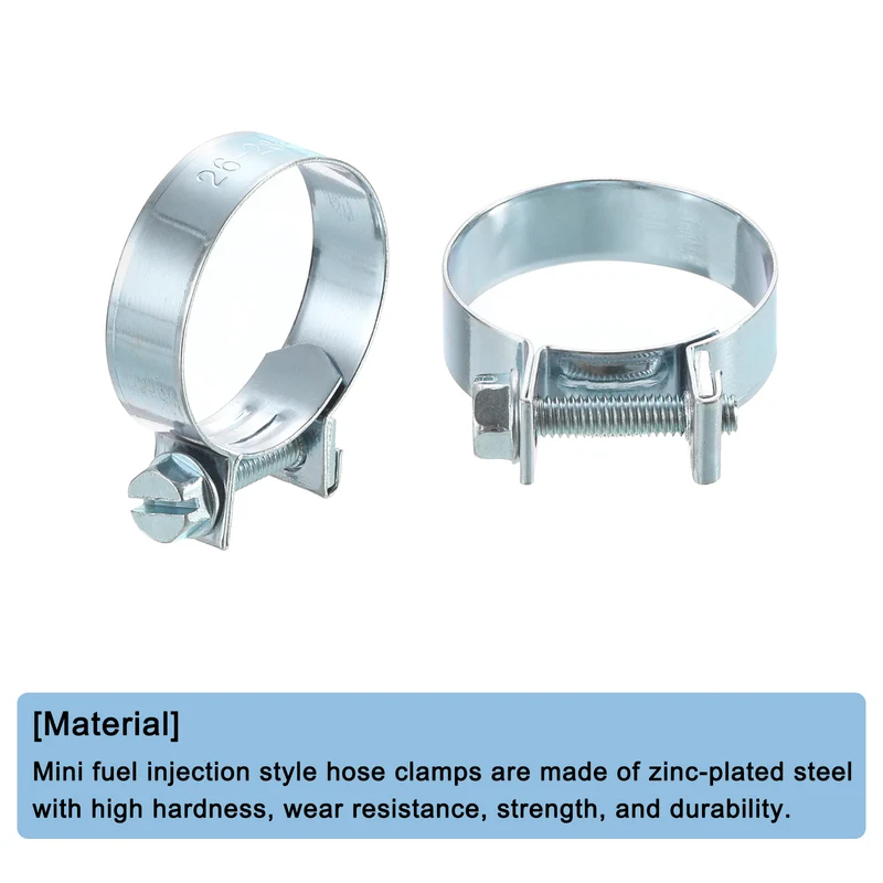 10Pcs Mini Fuel Line Pipe Hose Clamp Clip, Adjustable 26-28mm, Zinc Plated