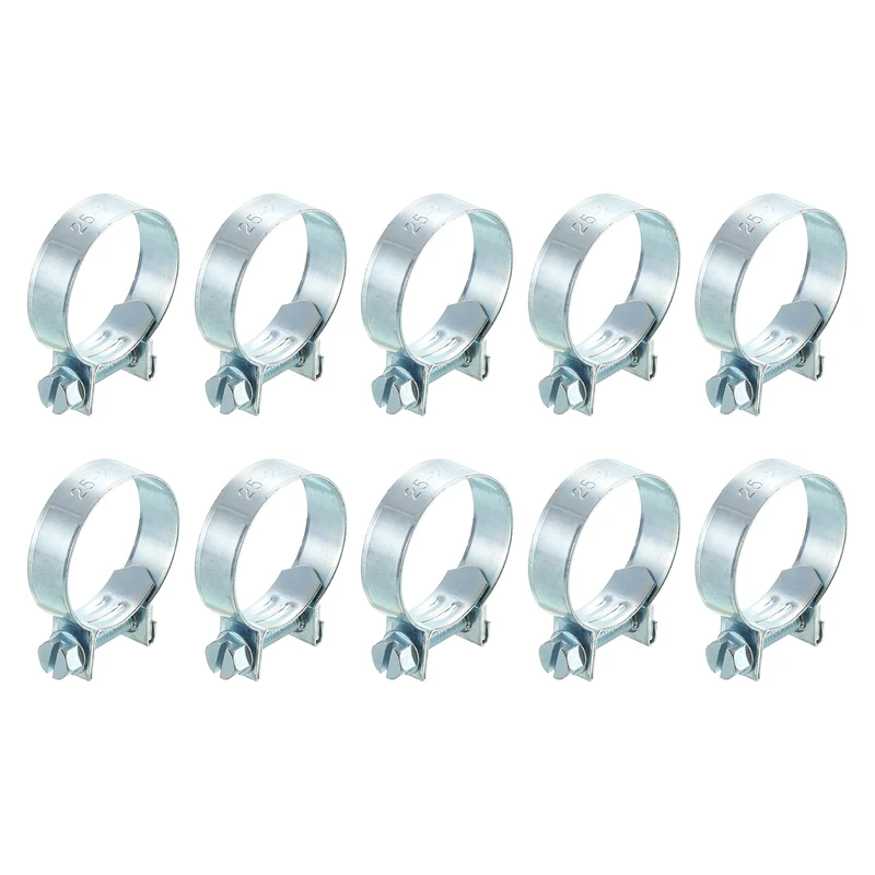 10Pcs Mini Fuel Line Pipe Hose Clamp Clip, Adjustable 25-27mm, Zinc Plated