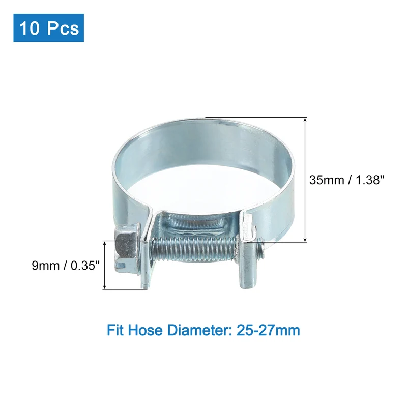 10Pcs Mini Fuel Line Pipe Hose Clamp Clip, Adjustable 25-27mm, Zinc Plated
