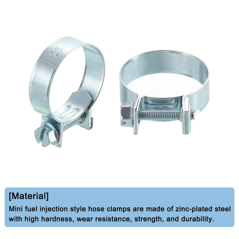 10Pcs Mini Fuel Line Pipe Hose Clamp Clip, Adjustable 25-27mm, Zinc Plated