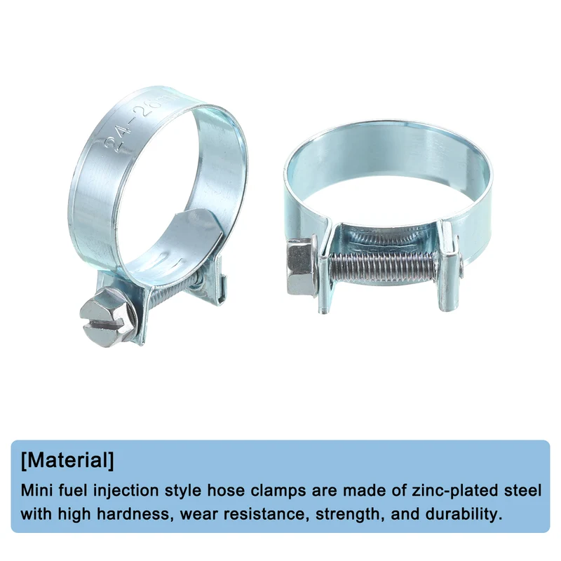 10Pcs Mini Fuel Line Pipe Hose Clamp Clip, Adjustable 24-26mm, Zinc Plated