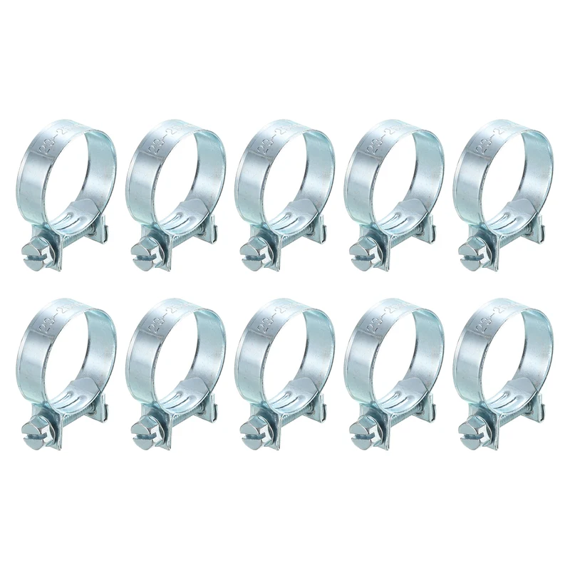 10Pcs Mini Fuel Line Pipe Hose Clamp Clip, Adjustable 23-25mm, Zinc Plated