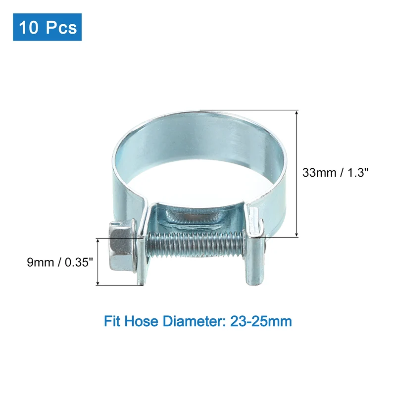 10Pcs Mini Fuel Line Pipe Hose Clamp Clip, Adjustable 23-25mm, Zinc Plated