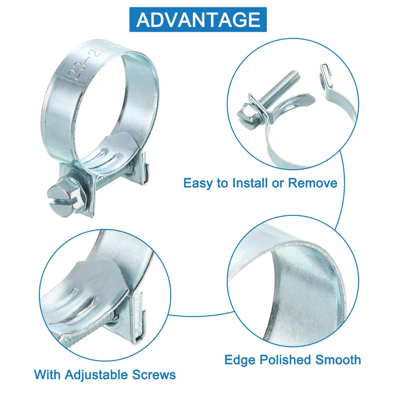 10Pcs Mini Fuel Line Pipe Hose Clamp Clip, Adjustable 23-25mm, Zinc Plated