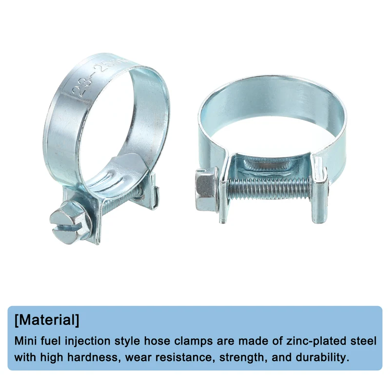 10Pcs Mini Fuel Line Pipe Hose Clamp Clip, Adjustable 23-25mm, Zinc Plated