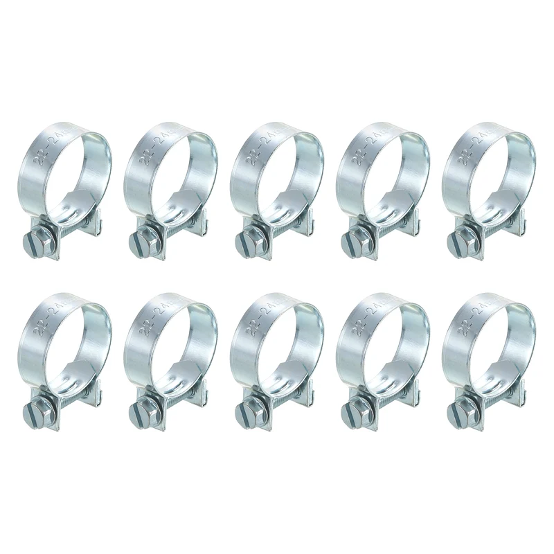 10Pcs Mini Fuel Line Pipe Hose Clamp Clip, Adjustable 22-24mm, Zinc Plated