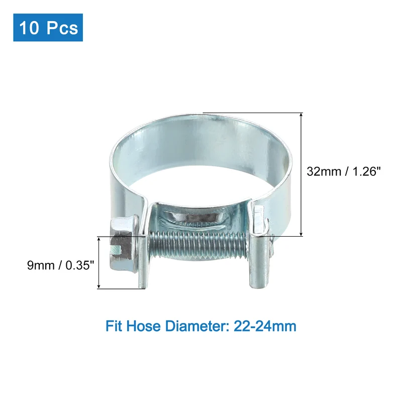 10Pcs Mini Fuel Line Pipe Hose Clamp Clip, Adjustable 22-24mm, Zinc Plated