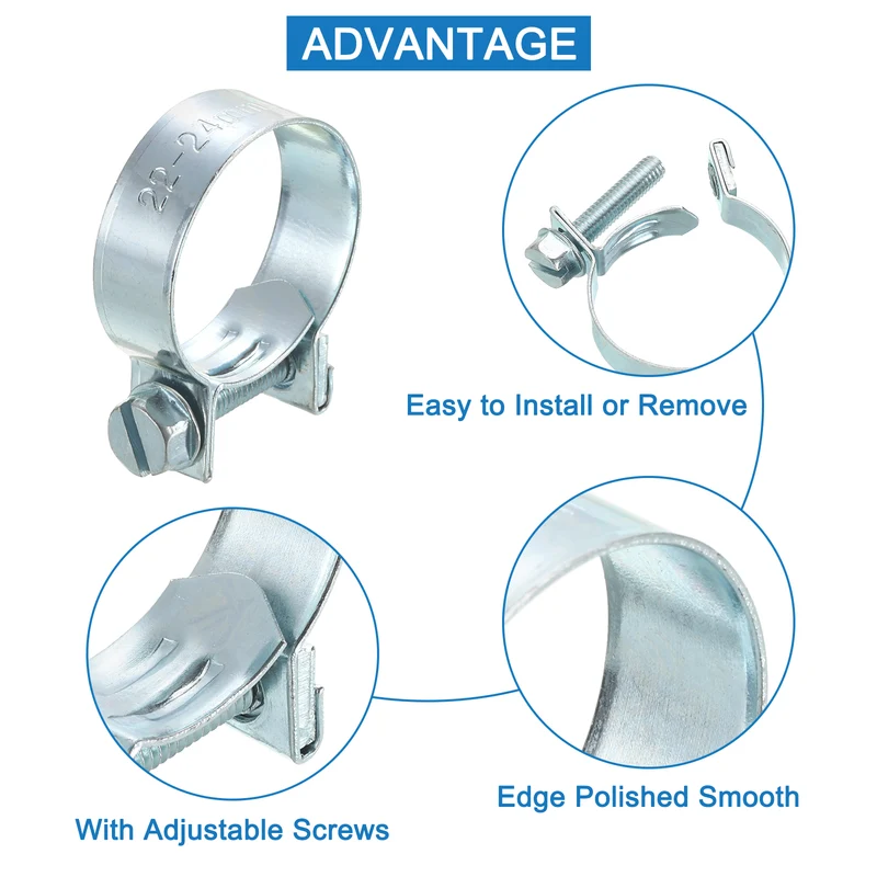 10Pcs Mini Fuel Line Pipe Hose Clamp Clip, Adjustable 22-24mm, Zinc Plated