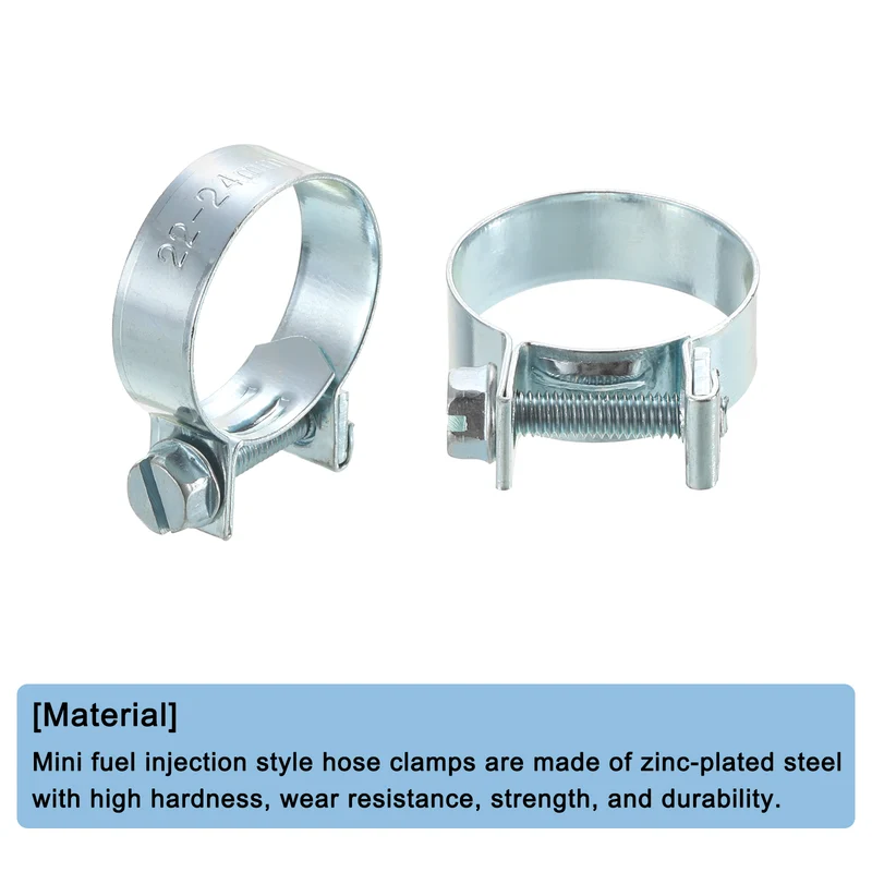 10Pcs Mini Fuel Line Pipe Hose Clamp Clip, Adjustable 22-24mm, Zinc Plated