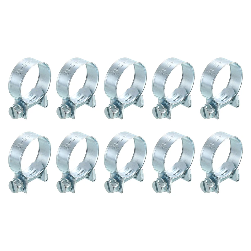 10Pcs Mini Fuel Line Pipe Hose Clamp Clip, Adjustable 21-23mm, Zinc Plated