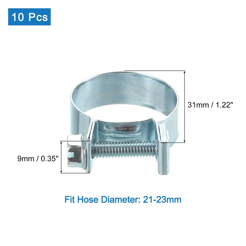 10Pcs Mini Fuel Line Pipe Hose Clamp Clip, Adjustable 21-23mm, Zinc Plated