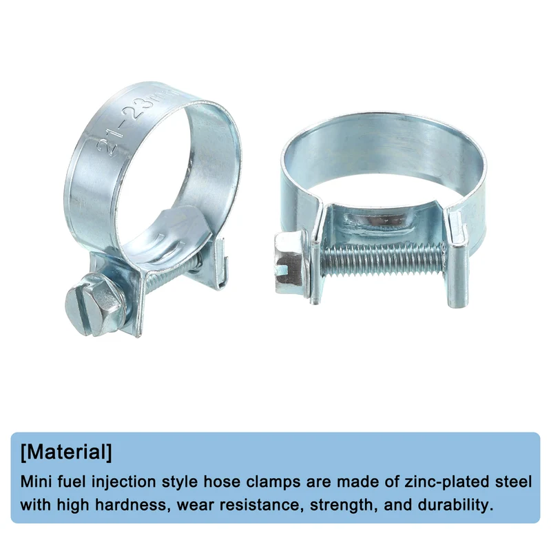 10Pcs Mini Fuel Line Pipe Hose Clamp Clip, Adjustable 21-23mm, Zinc Plated