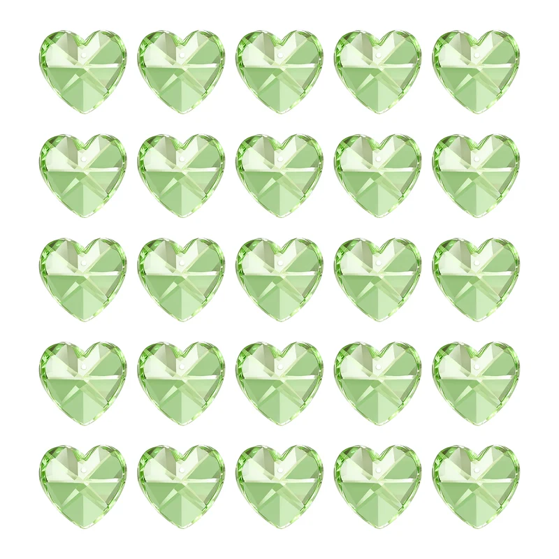 K9 Crystal Heart Beads 1 Holes Pendants, 30 Pack 14mm, Light Green