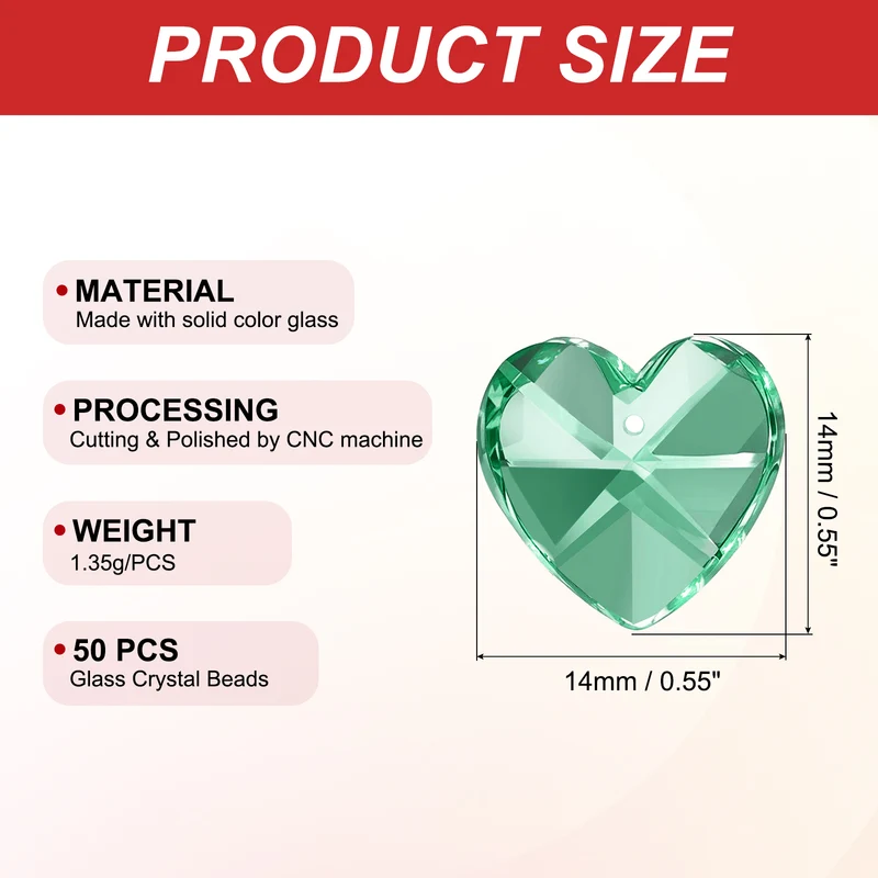 K9 Crystal Heart Beads 1 Holes Pendants, 50 Pack 14mm, Dark Green
