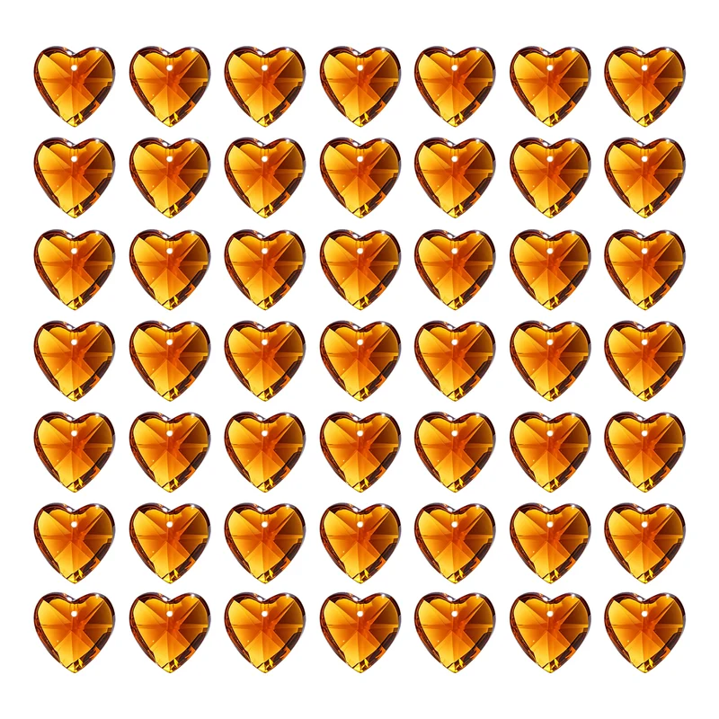 K9 Crystal Heart Beads 1 Holes Pendants, 50 Pack 14mm, Amber