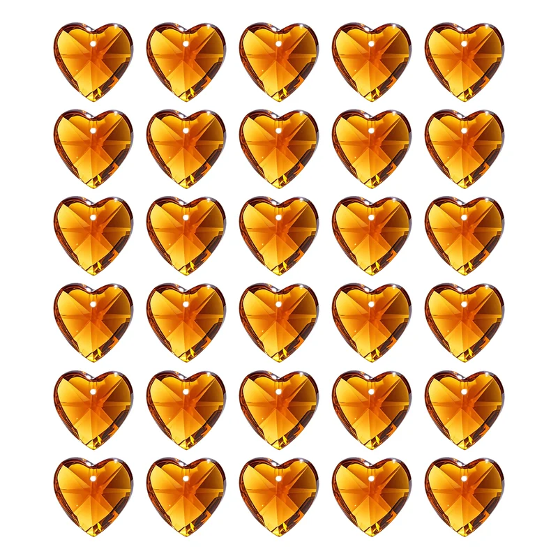 K9 Crystal Heart Beads 1 Holes Pendants, 30 Pack 14mm, Amber