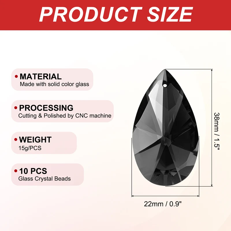 K9 Crystal Pendants Beads, 10 Pack 38mm Chandelier Prisms Decor Black