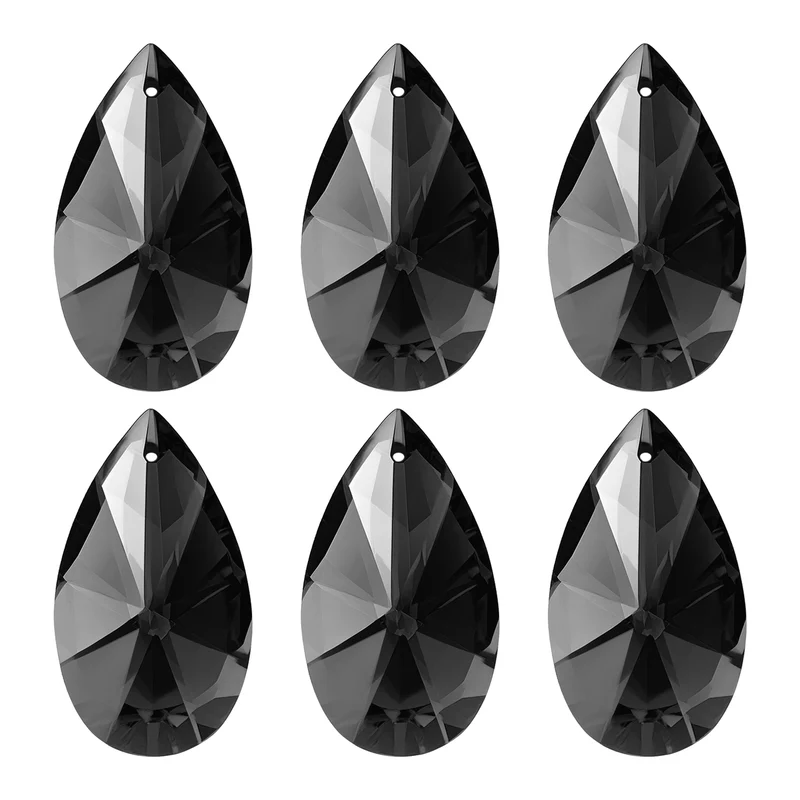 K9 Crystal Pendants Beads, 6 Pack 38mm Chandelier Prisms Decor Black