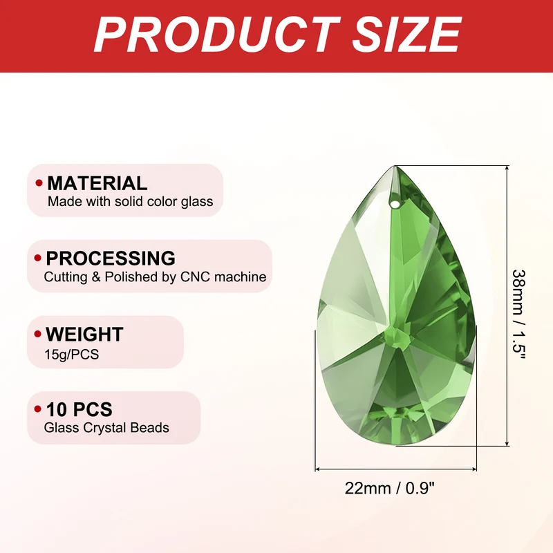 K9 Crystal Pendants Beads, 10 Pack 38mm Chandelier Prisms Decor Green