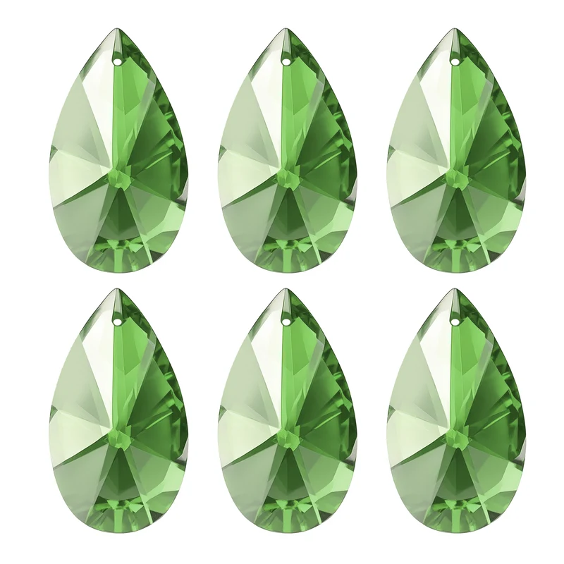 K9 Crystal Pendants Beads, 6 Pack 38mm Chandelier Prisms Decor Green