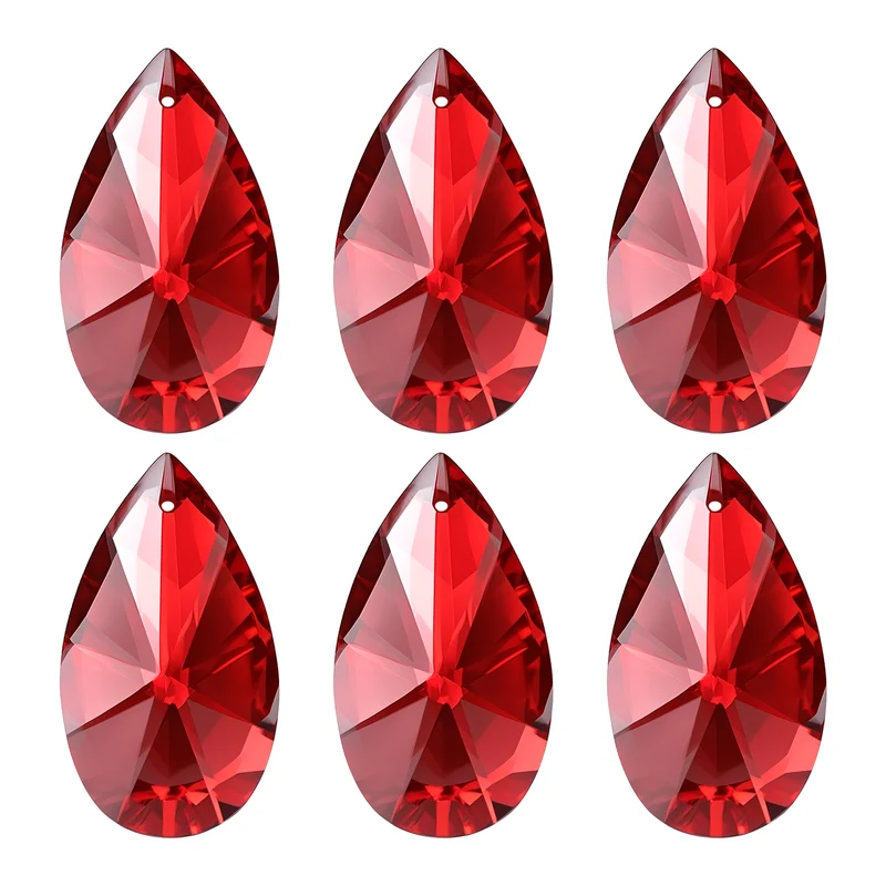 K9 Crystal Pendants Beads, 6 Pack 38mm Chandelier Prisms Decor Red