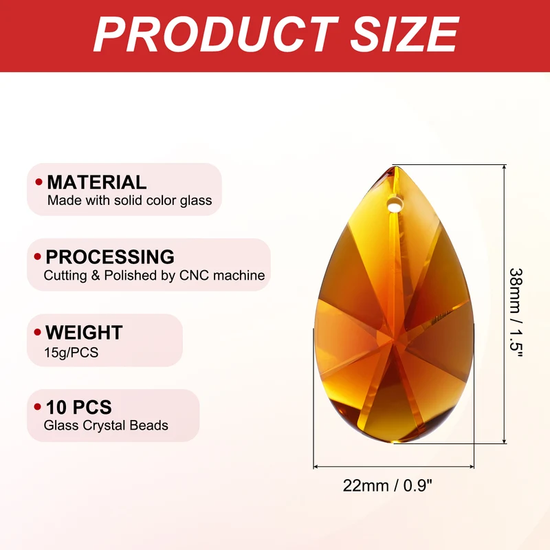 K9 Crystal Pendants Beads, 10 Pack 38mm Chandelier Prisms Decor Amber
