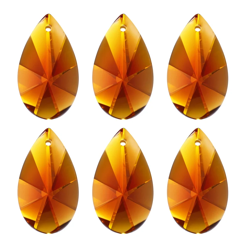K9 Crystal Pendants Beads, 6 Pack 38mm Chandelier Prisms Decor Amber