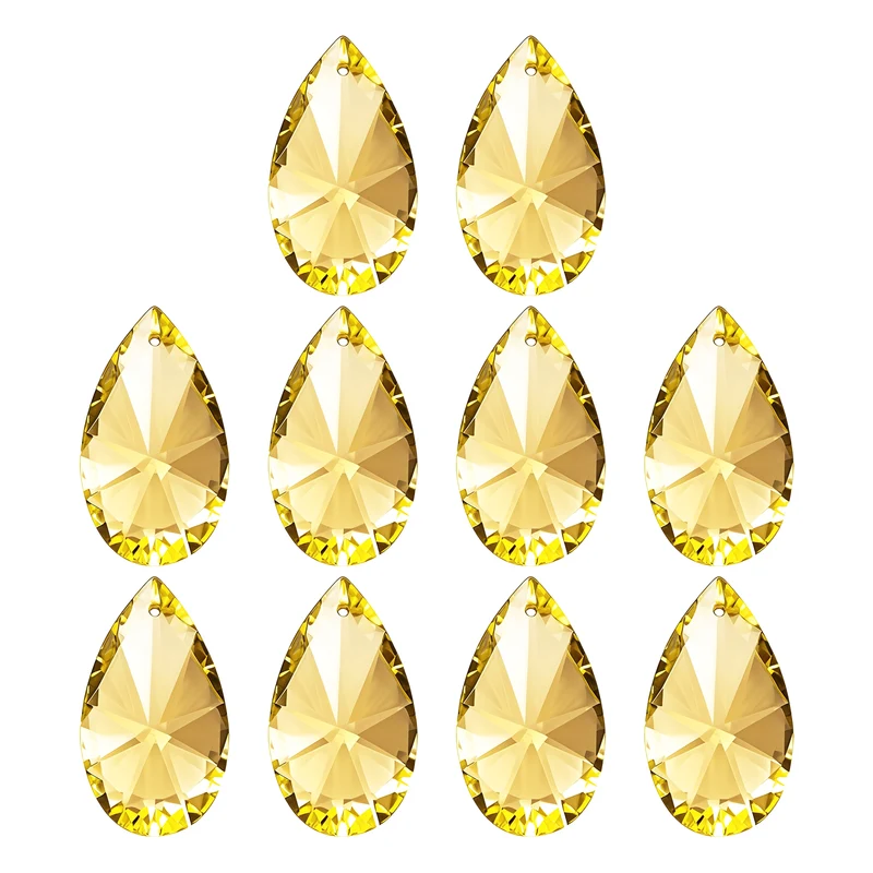 K9 Crystal Pendants Beads, 10 Pack 38mm Chandelier Prisms Decor Golden Yellow