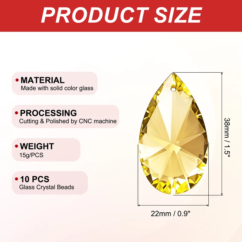 K9 Crystal Pendants Beads, 10 Pack 38mm Chandelier Prisms Decor Golden Yellow
