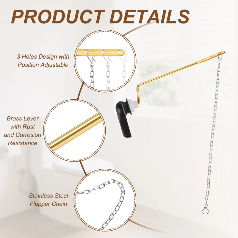 Side Mount ABS Toilet Flush Handle with Flapper Chain, Black