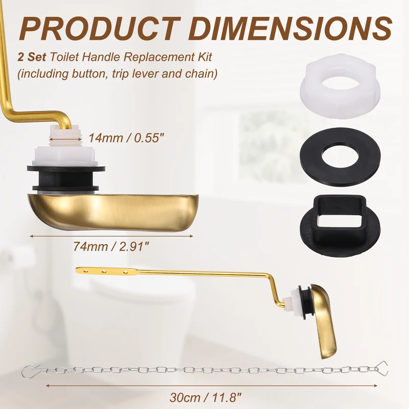 2Pcs Side Mount ABS Toilet Flush Handle with Flapper Chain, Brushed Silver