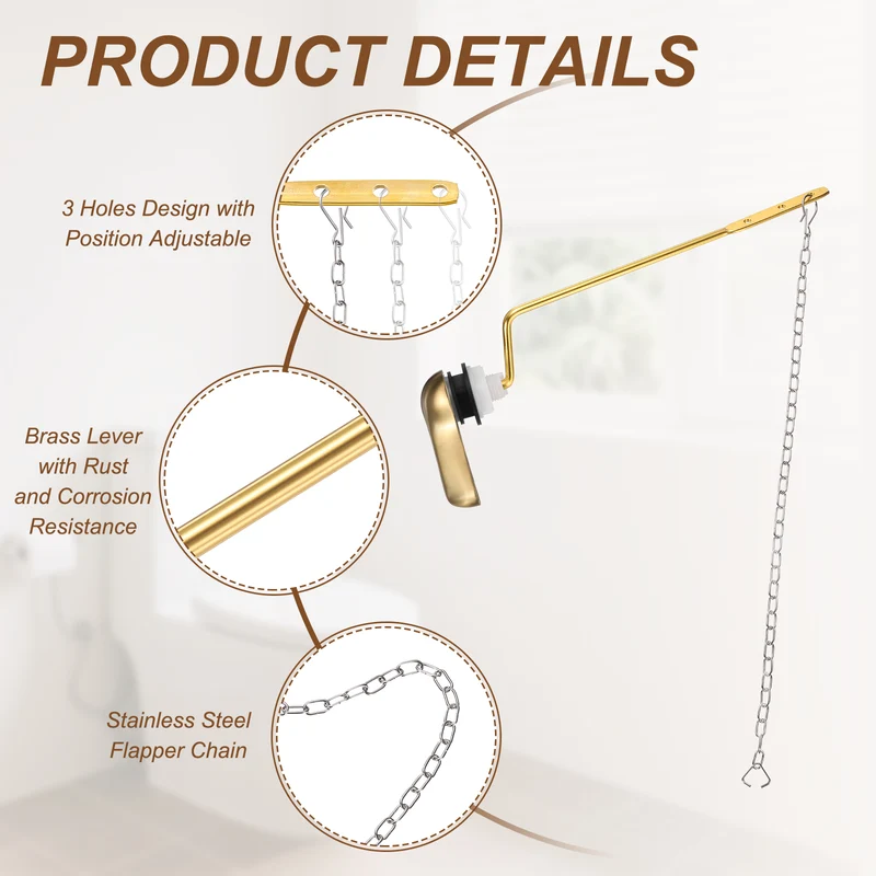 2Pcs Side Mount ABS Toilet Flush Handle with Flapper Chain, Brushed Silver