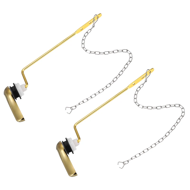 2Pcs Side Mount ABS Toilet Flush Handle with Flapper Chain, Gold