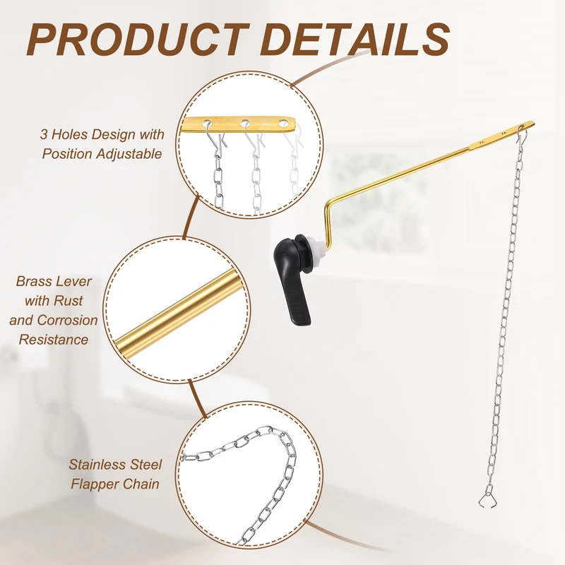 2Pcs Side Mount ABS Toilet Flush Handle with Flapper Chain, Black Bronze