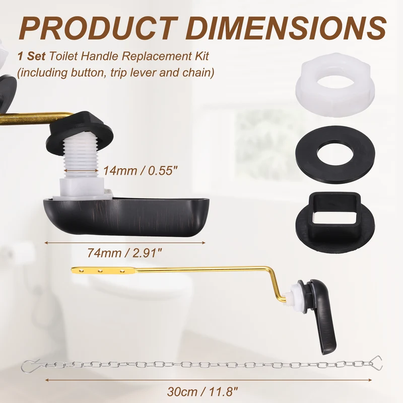 Side Mount ABS Toilet Flush Handle with Flapper Chain, Black Bronze