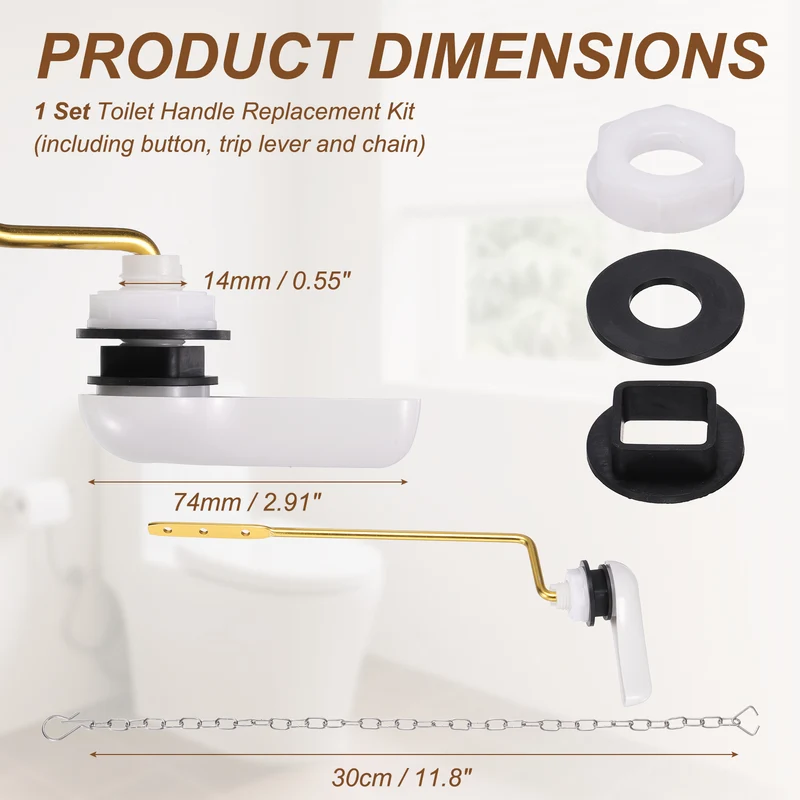 Side Mount ABS Toilet Flush Handle with Flapper Chain, White