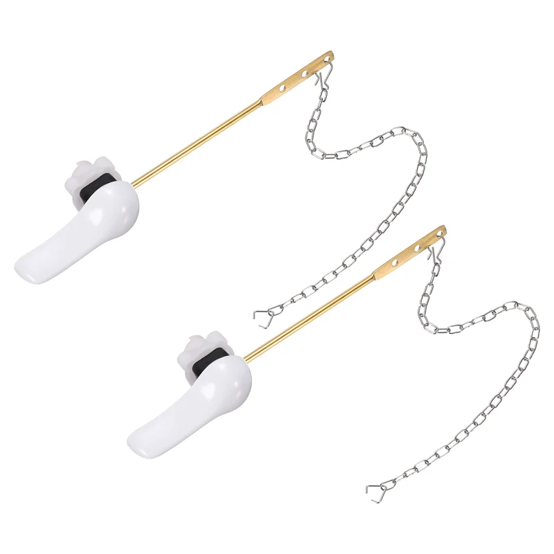 2Pcs Front Mount Metal Toilet Flush Handle with Flapper Chain, White