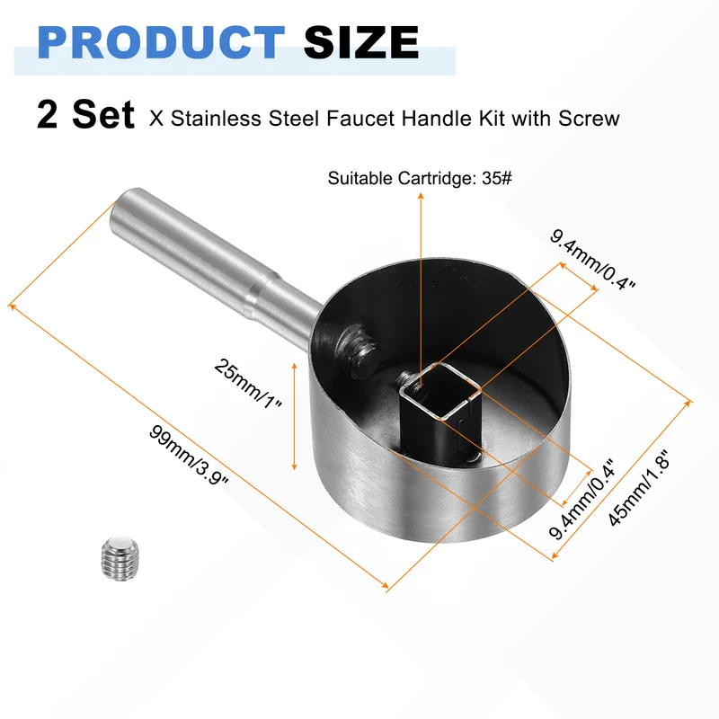 2 Pcs 99x45x25mm Stainless Steel Faucet Handle with Screw for 35mm Cartridge