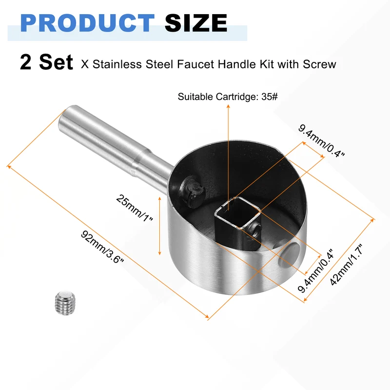 2 Pcs 92x42x25mm 304 Stainless Steel Faucet Handle with Screw for 35mm Cartridge