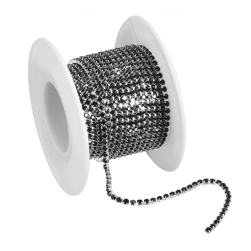 5.5 Yards Crystal Rhinestone Chain, 3mm Close Claw Chain Trim Black