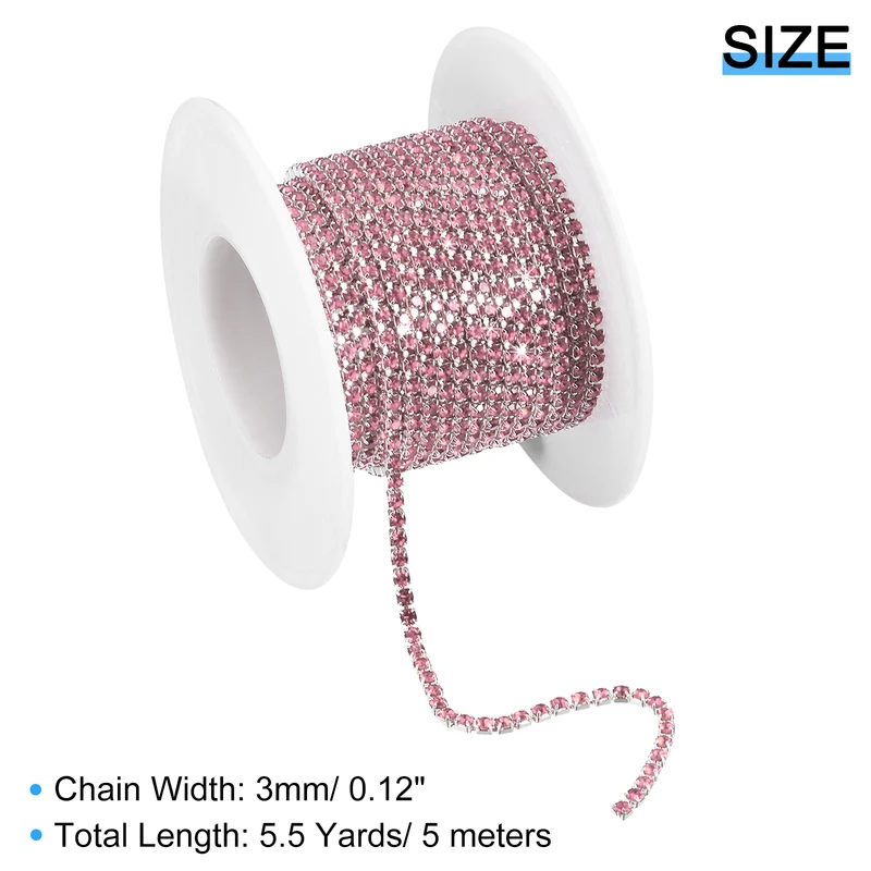 5.5 Yards Crystal Rhinestone Chain, 3mm Close Claw Chain Trim Light Purple