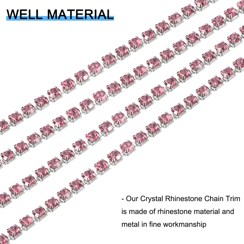 5.5 Yards Crystal Rhinestone Chain, 3mm Close Claw Chain Trim Light Purple