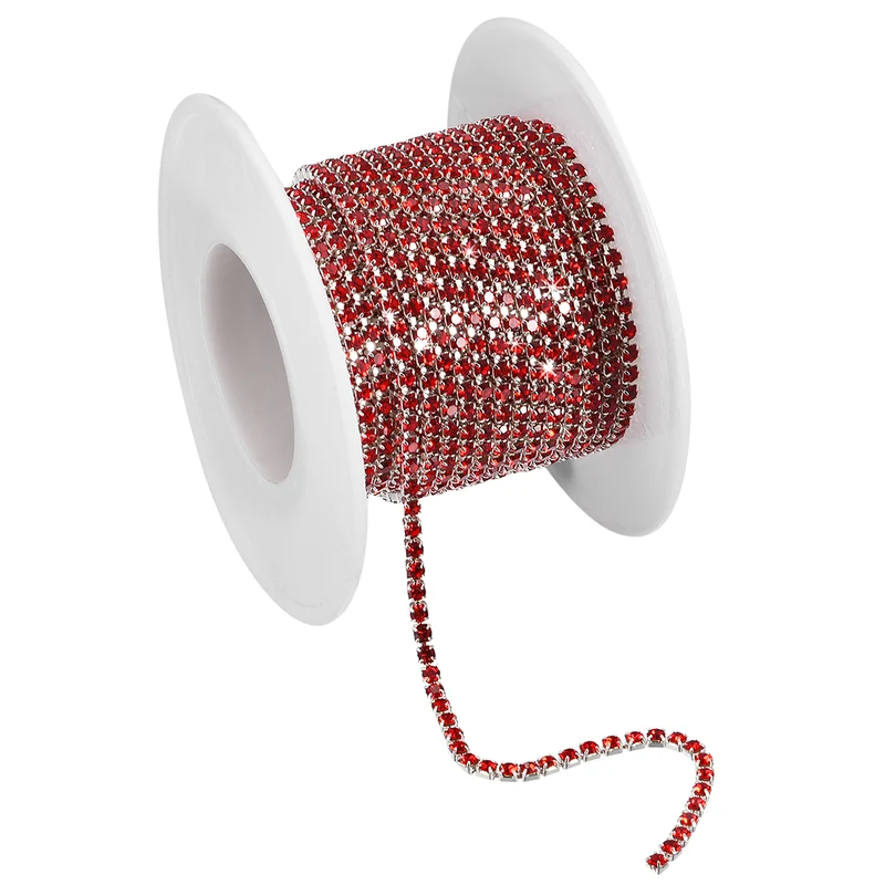 5.5 Yards Crystal Rhinestone Chain, 3mm Close Claw Chain Trim Dark Red