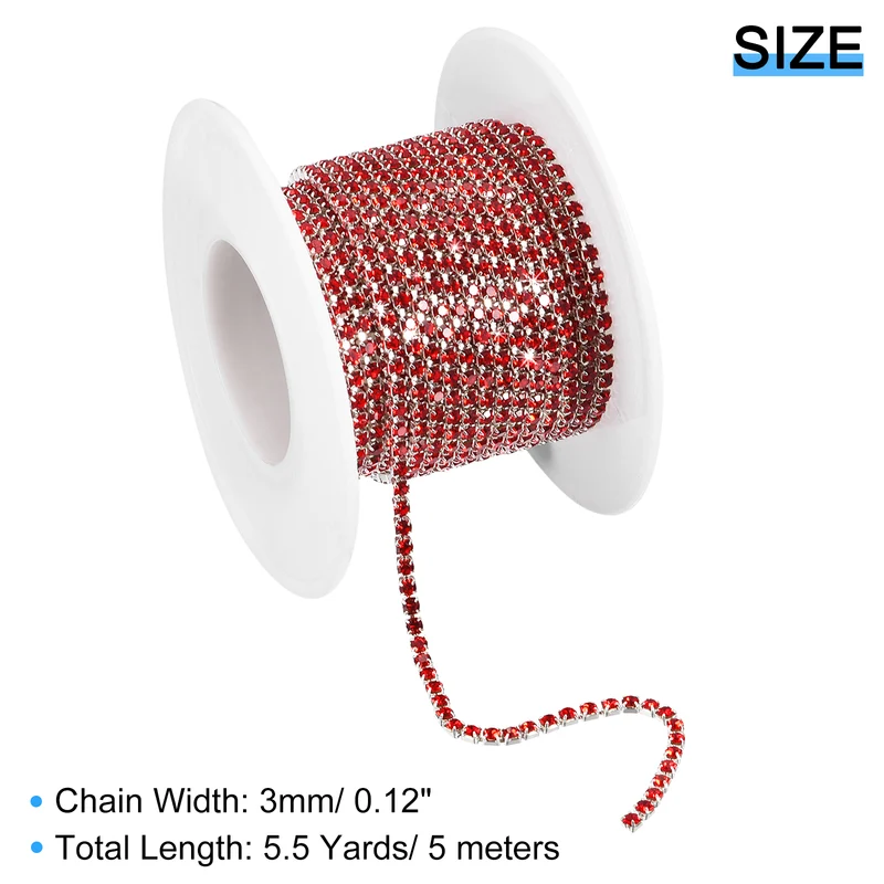 5.5 Yards Crystal Rhinestone Chain, 3mm Close Claw Chain Trim Dark Red