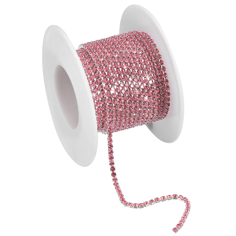 5.5 Yards Crystal Rhinestone Chain, 3mm Close Claw Chain Trim Rose Pink