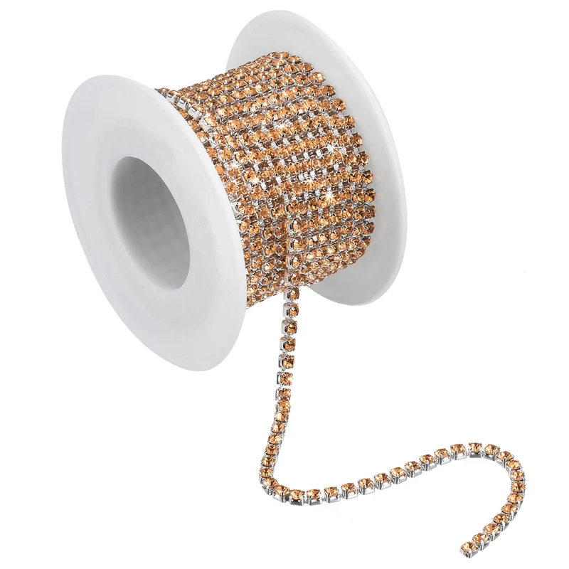 5.5 Yards Crystal Rhinestone Chain, 3mm Close Claw Chain Trim Champagne